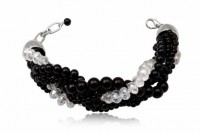 Pulsera Facetadas Planas Negro-Cristal